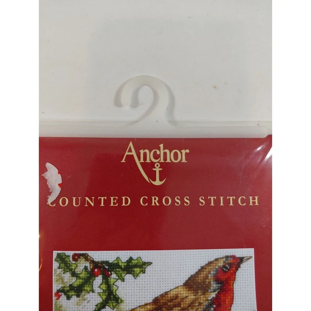 Anchor PCE202 Robin Counted Cross Stitch Kit - Bird & Holly Design, UK Made